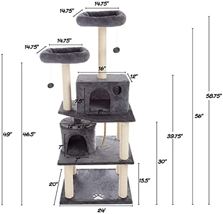 PETMAKER 5-Tier Ultimate Cat Condo Tower-Tırmalama Özellikleri, Uyuklayan Tünekler, Kitty Kulübeleri ve Birden Fazla Kedi için
