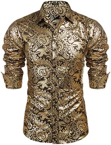 COOFANDY erkek Lüks Tasarım Gömlek Çiçekli Elbise Gömlek Casual Düğme Aşağı Gömlek