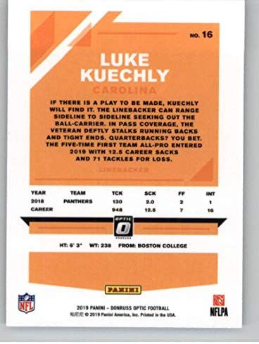 2019 Donruss Optik 16 Luke Kuechly Carolina Panthers NFL Futbol Ticaret Kartı