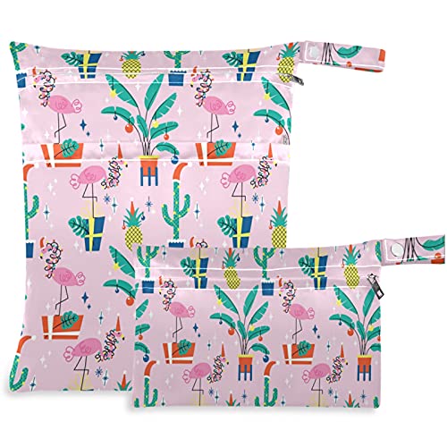 visesunny 2 Adet ıslak çanta Fermuarlı cepler ile Noel Tropikal Flamingo Yıkanabilir Kullanımlık Ferah Seyahat için,plaj,havuz,