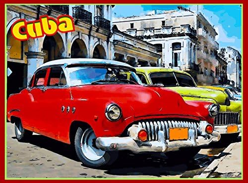 MIKNATIS Küba Küba Havana Adası Habana Kırmızı Araba Karayip Seyahat Reklam Mıknatısı