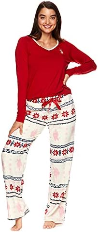 U. S. Polo Assn. Bayan Casual Uzun Kollu gömlek ve Pijama Pantolon Uyku Pijama Seti