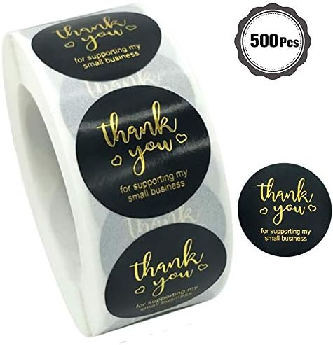 Küçük İşletme Etiketlerimi Desteklediğiniz için Teşekkür Ederim | Sarı Folyo Çıkartmalı 1 İnç Siyah Kağıt-Rulo Başına 500 Siyah