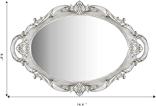 Yamfurga Oval Dekoratif Ayna Tepsi, Fransız Tarzı, Makyaj Organizatör, Takı Organizatör, Servis Tepsisi, 9.8 x 14.6, Altın