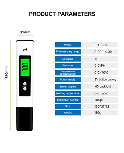 PHEPUS Ph Metre Dijital Test Kiti ile Su Hidroponik için 0-14PH ATC Stabilize Okuma için Kalibrasyon Çözümü,Balık Tankı ve