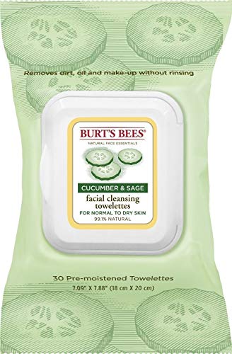Burt's Bees Yüz Temizleme Mendili, Salatalık ve Adaçayı 30 ea (6'lı Paket)