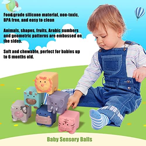 Gınd Bebek Blokları Oyuncak, Öğrenme Hayvanlar Renkler Eğitici Yumuşak İstifleme Blokları Kolay Temiz Güvenli Silikon 6 Ay