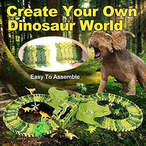 Dinozor Oyuncaklar, Wuayur 159 adet Dinozor Tema Dünya Yarışı oyuncak seti Çocuklar için,140 Esnek Parça Playset, 1 Arabalar,