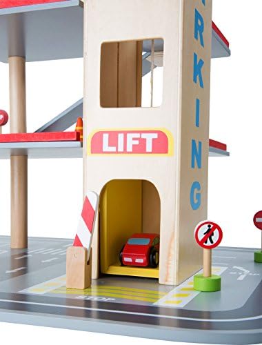 3 katlı, Asansörlü ve Helikopter İniş Pisti ve 3 Yaş ve üstü çocuklar için Tasarlanmış küçük ayaklı ahşap oyuncaklar Park Garajı