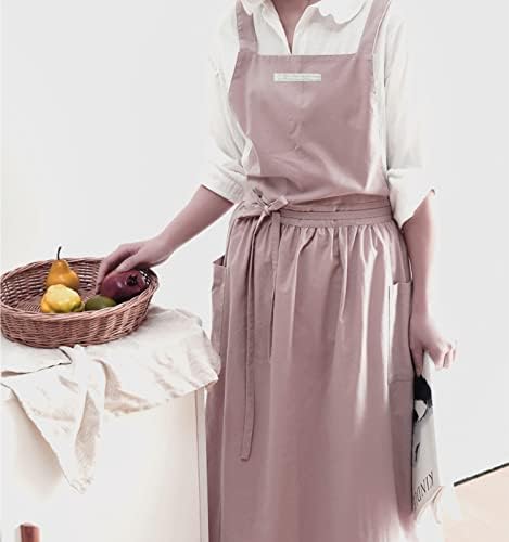 ENN & EEZY Japon Keten Önlükleri Kadınlar için Cepler ile Çapraz Geri Sevimli Önlük Elbise için Bahçe, Boyama, pişirme ve Pişirme