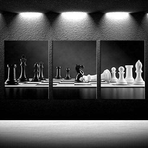 ıKNOW FOTO 3 Panel Modern Siyah ve Beyaz Satranç Tahtası Tuval Duvar Sanat Poster Baskılar Checkmate Satranç Tahtası üzerinde