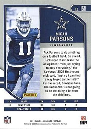 2021 Panini Mutlak Perakende 158 Micah Parsons RC Çaylak Kartı Dallas Cowboys Resmi NFL Futbol Ticaret Kartı Ham (NM veya