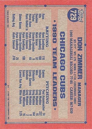 1991 Topps Beyzbol 729 Don Zimmer Chicago Yavruları MG