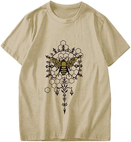 Dosoop Kadınlar Bal Arı Crewneck T Shirt Ayçiçekleri Grafik Tee Kısa Kollu Tunik Bluz Tops Dünya Arı Günü Hediye