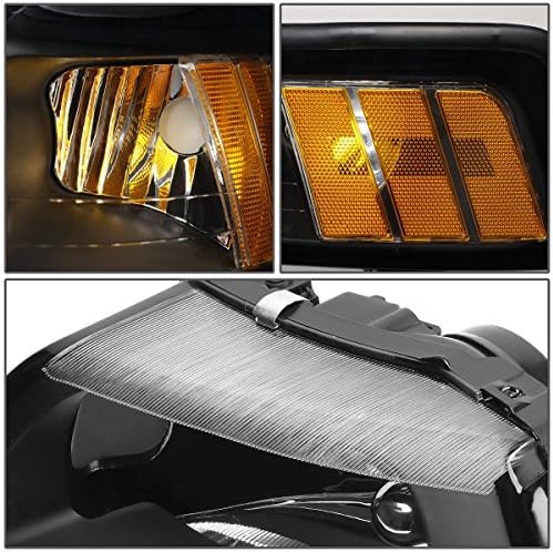 DNA Otomobil HL-LB-FM99-BK-AM Siyah Konut Şeffaf Lens Amber Köşe LED Far [99-04 Ford Mustang İçin]
