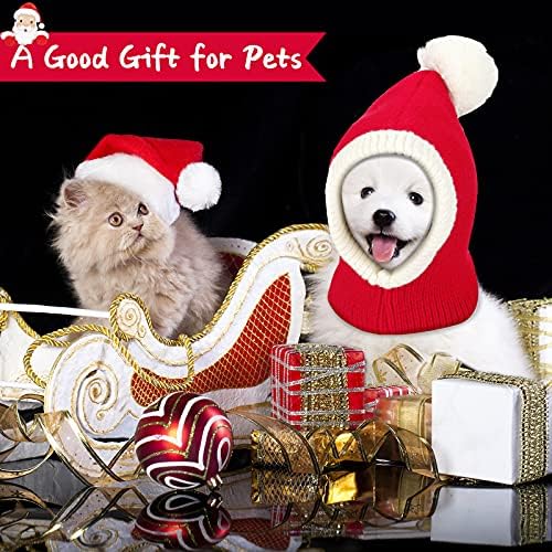 2 Parça Noel Köpek Şapka Kostüm için Büyük Orta Köpek Şapkalar Sıcak Kış Köpek Örgü Şapka Tığ İşi Snood Pet Kırmızı Kap Ponpon