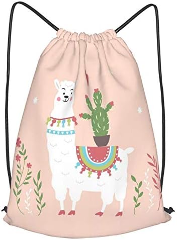 Beyaz Alpaka Llama Kaktüs Çiçek İpli sırt çantası Pembe Dize Saklama Torbaları Erkek Kadın Kız Çocuklar için Toplu Spor Spor