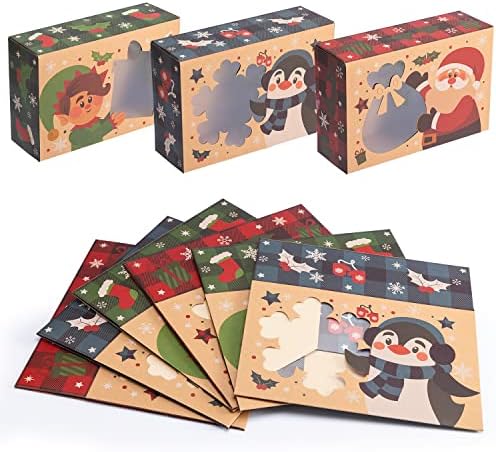 JOYIN 24 Pcs 8.75 x 5.75 x 2.75 Noel Çerez Kutuları ile Pencere, Renkli Desenler Delikli Out Kraft Ekmek Hediye Kutusu için