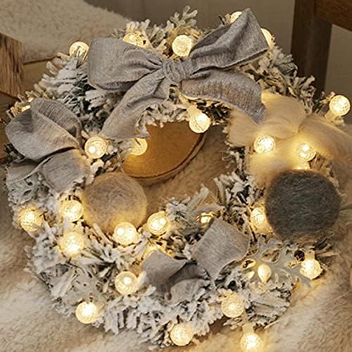 YİONEE Noel yapay rattan çiçek çelenk kapı asılı çelenk duvar dekorasyon dize ışıkları ile aile tatil parti Mini noel çelenk(Renk: