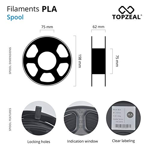 TOPZEAL 3D Yazıcı Filament, Şeffaf Serisi Renk PLA Filament 1.75 mm, Boyutsal Doğruluk + / -0.02 mm, 1 KG Biriktirme için 3D