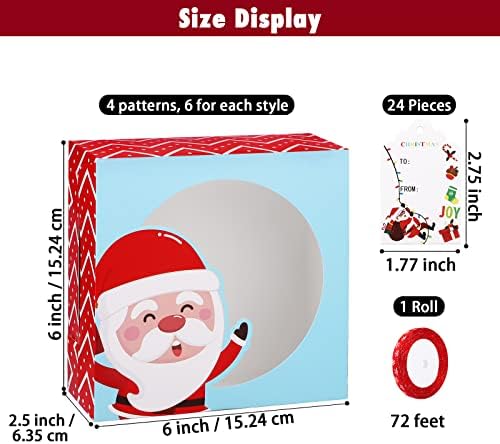 Fovths 24 Paketi Noel Çerez Hediye Kutuları Ekmek Kutuları ile Pencere Noel Şeker Hediye ikram çantaları Tatil 6x6x2. 5 İnç