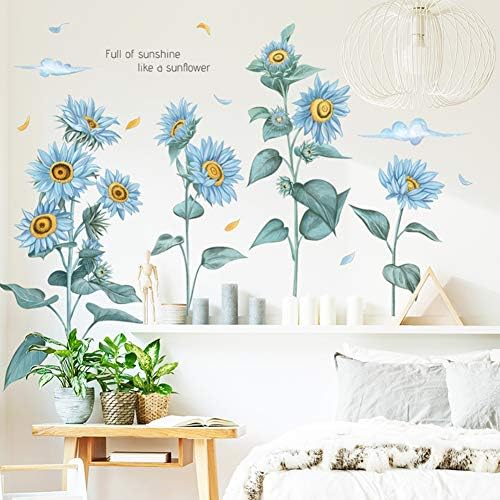 Mavi Çiçek Duvar Çıkartmaları Ayçiçeği duvar çıkartmaları Kabuğu ve Sopa Çıkarılabilir duvar sanat dekoru Oturma Odası Yatak
