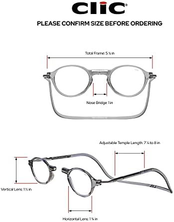 CliC Manyetik Okuma Gözlükleri, Bilgisayar Okuyucular, Değiştirilebilir Lens, Ayarlanabilir Tapınaklar, Klasik, (Duman, 1,75