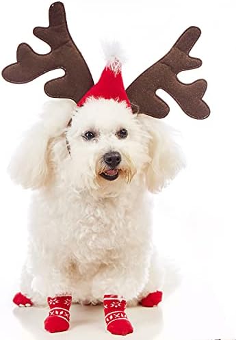 Coomour Köpek Noel Ren Geyiği Boynuzları Şapka ile Pet Noel Kar Tanesi Çorap Kedi Klasik Elk Şapkalar Csotumes Aksesuarları