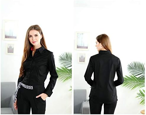 Bayan Pamuk Streç Düğme Aşağı Gömlek Düzenli Fit Uzun Kollu Çalışma Ofisi Bluz Elbise Gömlek (S-2XL)