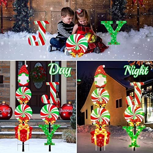 Işıklı Açık noel Süslemeleri Yard Işaretleri Light Up + 2 Siyah Stakes - Noel Şeker Gnome Sevinç Işareti için Çim Dışında Tatil