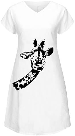AgrinTol yaz elbisesi Kadınlar için, Kısa Kollu Zürafa Baskı Mini Elbise Rahat V Boyun Elbise Gevşek Parti Elbise