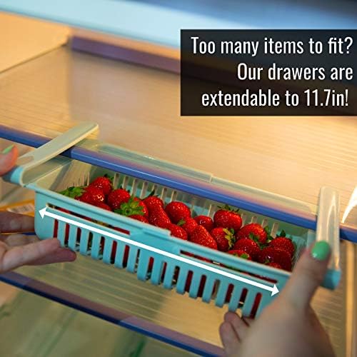 Buzdolabı Çekmece Organizatörü (4 Paket – 8,5 inç x 6,7 inç x 3,3 inç) Raflar için Buzdolabı Çekmeceleri-Çekmeceli Ayarlanabilir