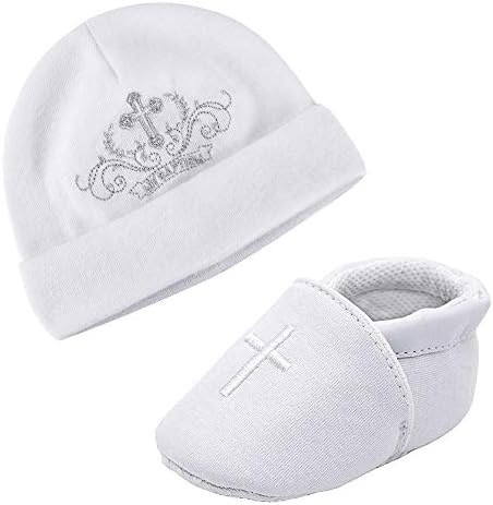 Beyaz İşlemeli Önlük veya Şapka Seti ile ESTAMİCO Bebek Yenidoğan Yumuşak Taban Ayakkabıları