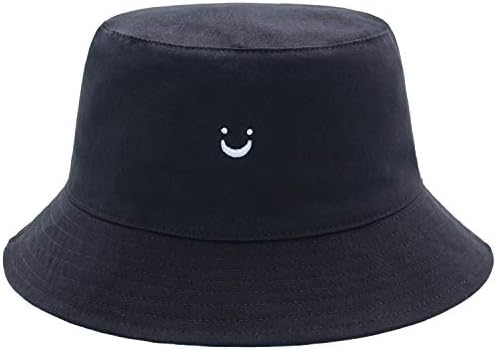 Kova Şapka Unisex %100 % Pamuk Gülümseme Yüz Nakış Geri Dönüşümlü Şapka Seyahat Kova Plaj güneş şapkası Açık Kap