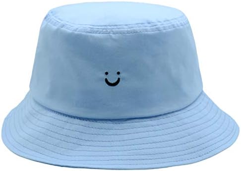 Kova Şapka Unisex %100 % Pamuk Gülümseme Yüz Nakış Geri Dönüşümlü Şapka Seyahat Kova Plaj güneş şapkası Açık Kap