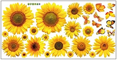 56 Pcs Ayçiçeği Kelebek Sticker Ayçiçeği Çıkartmalar Duvarlar için Araba Ayçiçeği Süslemeleri için Odası Sarı Çiçekler Duvar