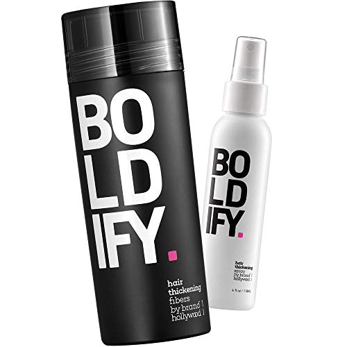 Saç Lifleri ( ORTA KAHVERENGİ) + Kalınlaştırıcı Sprey: Boldify Toplam Doku Paketi: Hacim, Kök Kaldırma, Doku, Lifler %100 Tespit