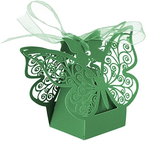 50x Atrovirens Yeşil Kelebek Lazer Kesim Favor Kutuları Çerez Mevcut Kutuları Kurdeleler ile Sevimli Çikolata Kutusu Düğün