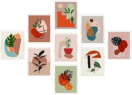 Botanik Baskı Seti Minimalist Duvar Sanatı-Çizgi Sanat ve Boho Duvar Dekoru-Estetik, Minimalist Bitki Posteri-Orta Yüzyıl Botanik