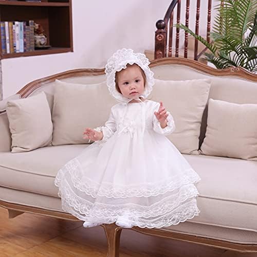 Booulfi Vaftiz Hediyeler için Bebek Kız Saten Vaftiz Vaftiz Çiçek İşlemeli Elbise Kıyafeti