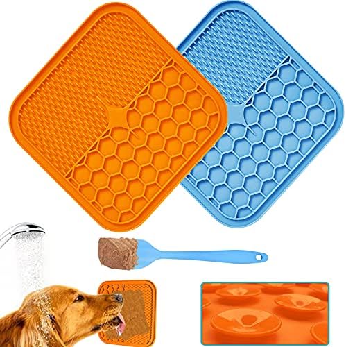 Köpek Yalamak Mat, 2 Paketi Yavaş Besleyici Köpek Yalama Mat ile 1 Silikon Spatula, BPA Ücretsiz Büyük Köpek Kaçak Ped ile