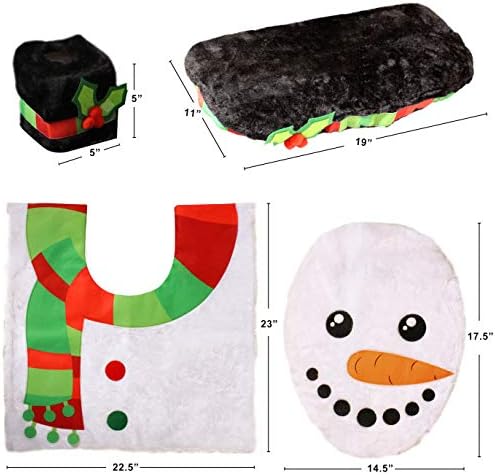 JOYIN 5 Adet Noel Kardan Adam Tema Banyo dekorasyon seti w/klozet kapağı, Kilim, depo kapağı, tuvalet kağit kutu Kapak ve Santa