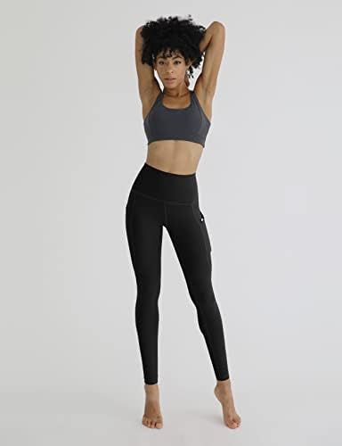 ODODOS kadın Yüksek Belli Yoga Tayt ile Cepler, Karın Kontrol Olmayan See Through Egzersiz Atletik Koşu Yoga Pantolon
