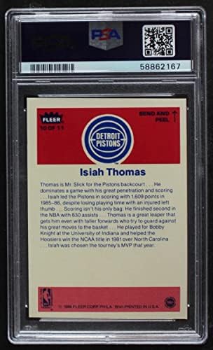 1986 Fleer Çıkartması 10 Isiah Thomas Detroit Pistonları (Basketbol Kartı) PSA PSA 8.00 Pistonları Indiana
