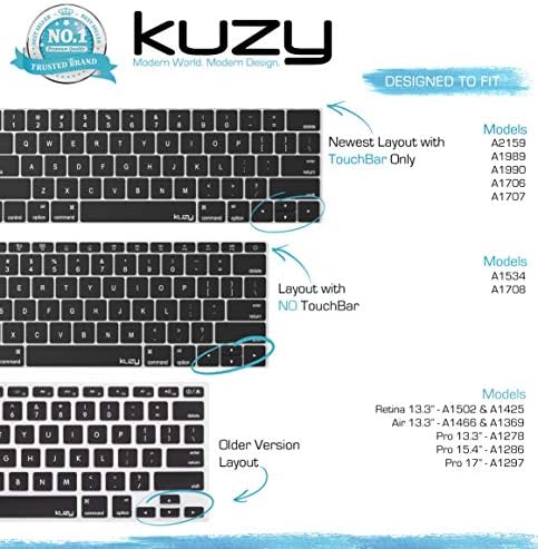 Kuzy ile Uyumlu MacBook Pro Klavye Kapak için Dokunmatik Bar ile 13 ve 15 inç 2019 2018 2017 Apple Modeli A2159, A1989,