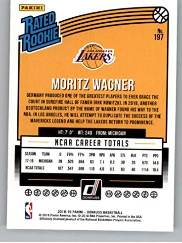 2018-19 Donruss Basketbol Kartı 197 Moritz Wagner Anma Çaylak RC Çaylak Kartı Los Angeles Lakers Resmi Panini NBA Ticaret