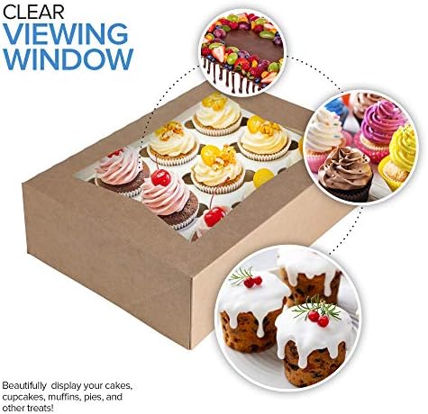 Evinizi Stoklayın Görüntüleme Pencereli 14 x 10 x 4 İnç Kraft Kek Kutusu (15 Sayım) - Büyük Fırın Kutusu-Otomatik Pop Tasarımlı